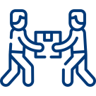 Zwei stilisierte Figuren tragen gemeinsam einen Karton – Symbol für umfassende Umzugsberatung und Unterstützung beim Umzug.