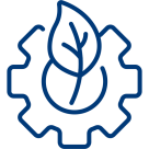 Icon mit Zahnrad und Blatt als Symbol für Nachhaltigkeit