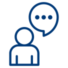 Icon zum Thema Auswandern nach USA – Symbol für gesprochene Sprachen mit Person und Sprechblase